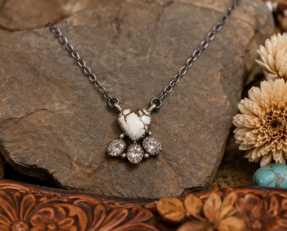 White Horse Turquoise & CZ 20” Sterling Silver Necklace